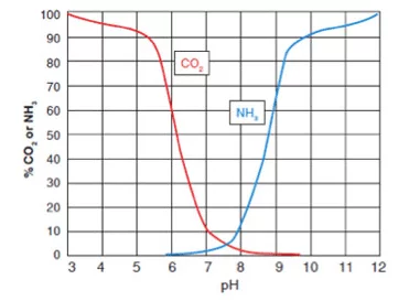 CO 2和pH相關(guān)，影響NH 3的毒性